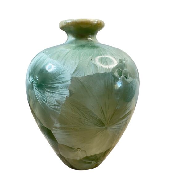 Louise Reding Studio Pottery Porcelain Vase Crystalline Glaze Green Signed 4” - Picture 8 of 14